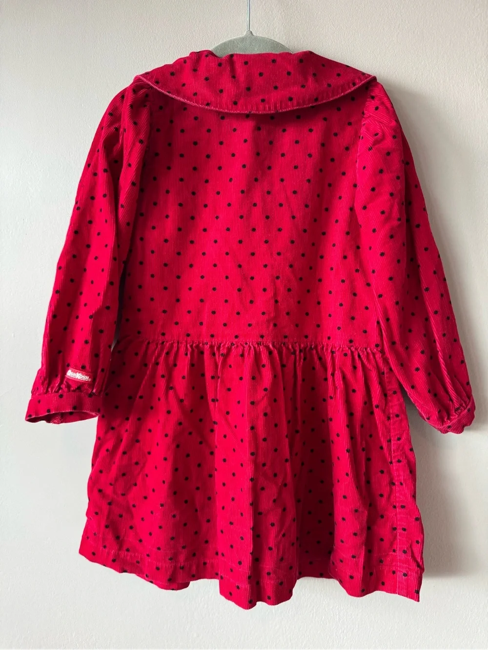 Vintage Osh Kosh B’Gosh‎ Red Corduroy Black Polka Dot Bow Dress Paper Tag Size 4